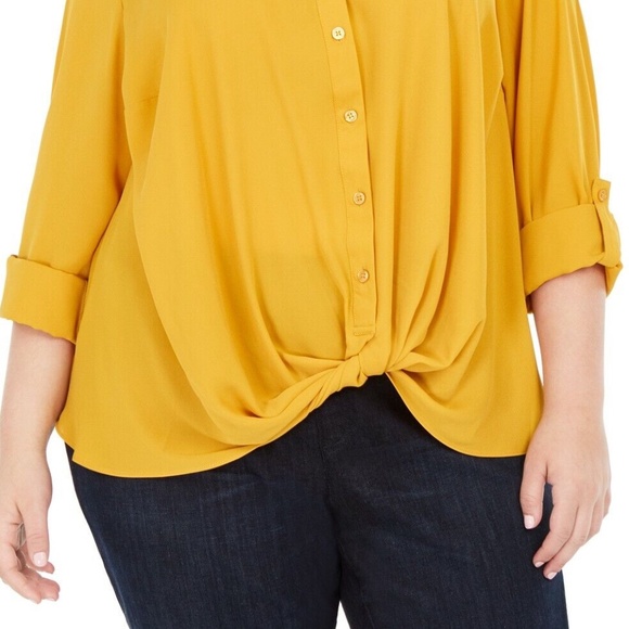 INC International Concepts Women's Twist-Front Button-Up Top, Gold Plus Size 2X - Picture 3 of 3